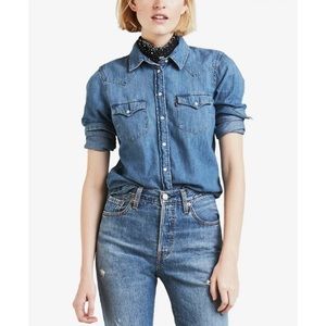 Levi's Cotton Western Denim Shirt Love Blue Small